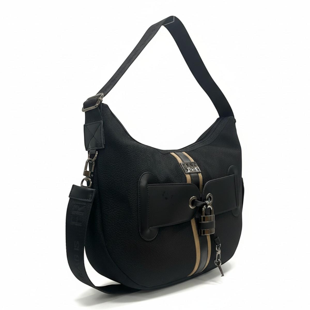 FRNC FRANCESCO Τσάντα Γυναικεία Χειρός-Ώμου Interlock MOON BAG 1837 BLK Mαύρο - Image 2